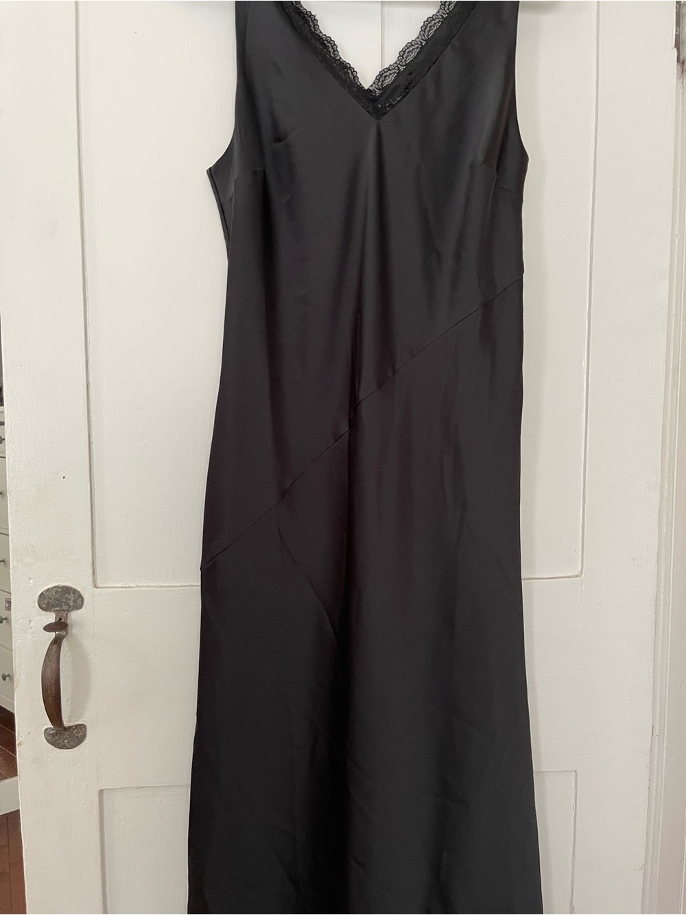 Nicole Miller Black Lace-Trim V-Neck Maxi Slip Dress